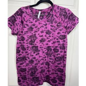 Athleta Momentum Floral Tee Short Sleeve Workout Fitness Top Shirt Fuchsia Pink
